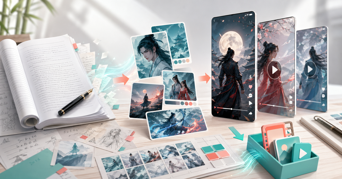 小说推文图文与视频创作流程示意图